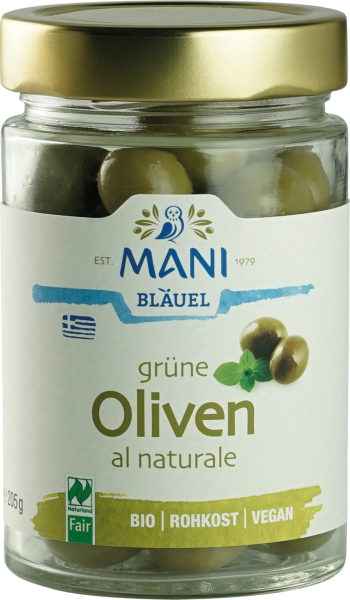 Grüne Oliven al naturale, Bio 205 g