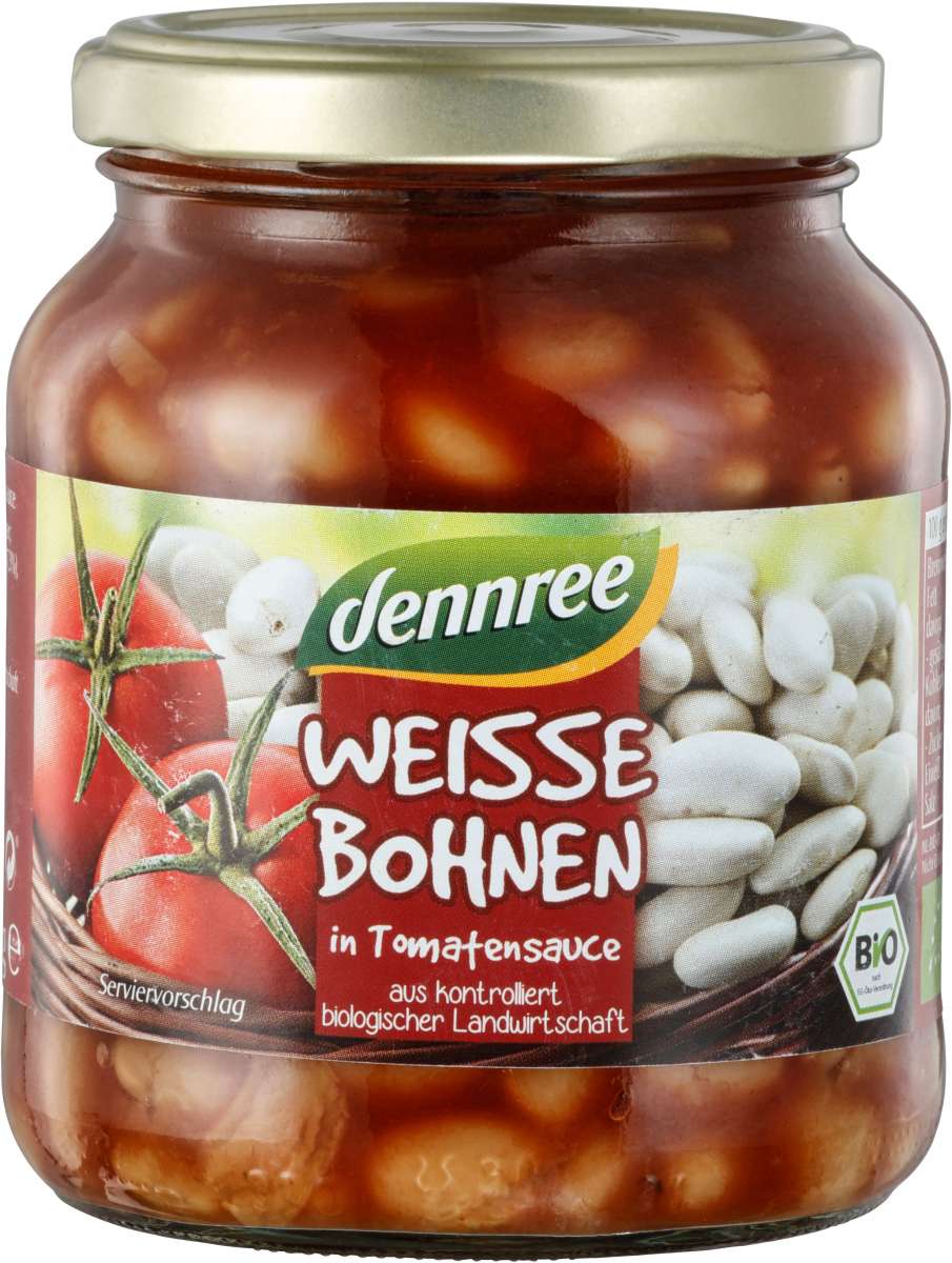 Dicke weiße Bohnen/Tom.soße, Bio, 360 g Gemüse im Glas