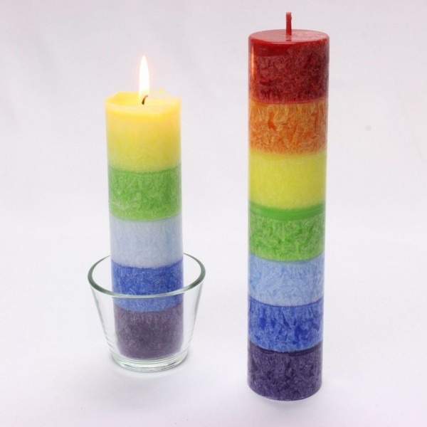 Kerze flach, Regenbogen, H 21 cm, D 4,5 cm